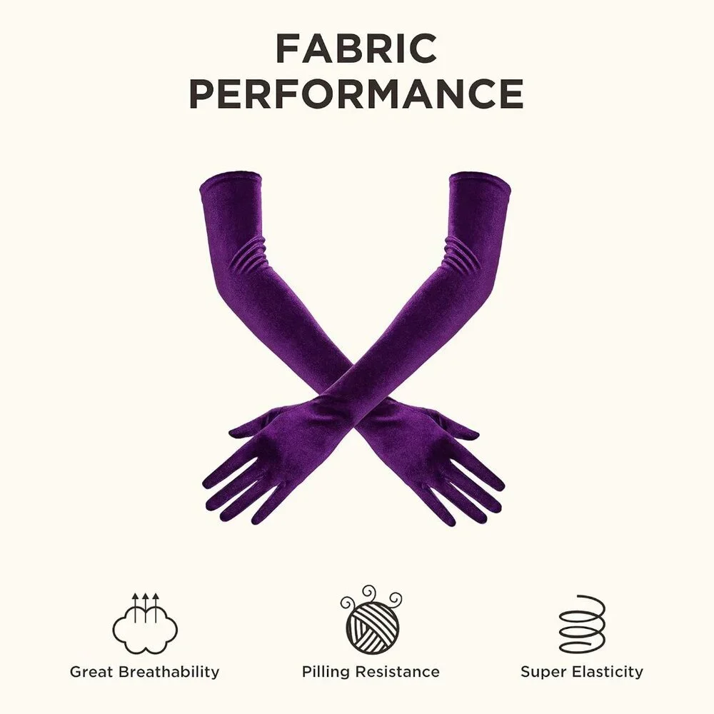 Women's Velvet Purple Long Gloves Elbow Flapper Costume Party Tea Accessories